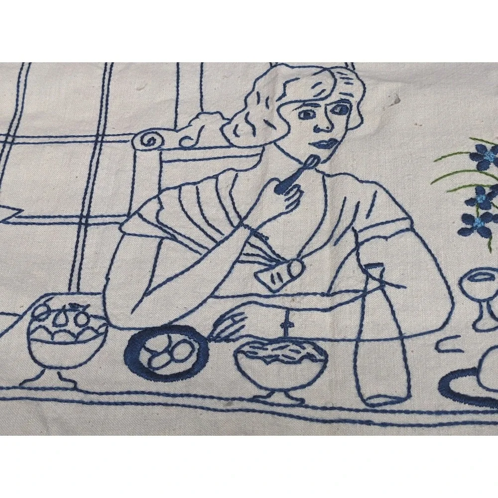 Vintage Polish Smacznego Hand Embroidered Wall Hanging Blue White Folk Art 35x24